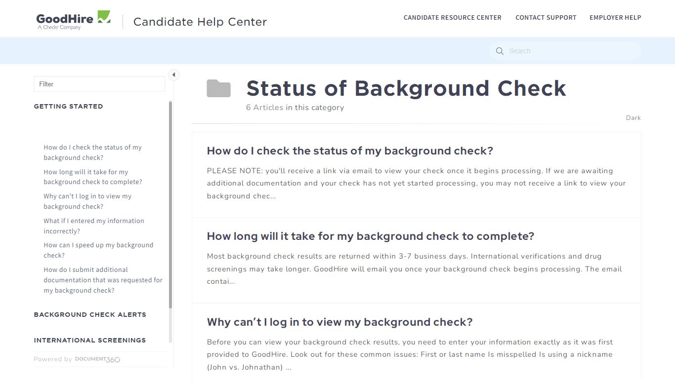 Status of Background Check - GoodHire